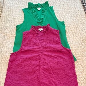 Two piece Ruffle Neck Blouses - Green and Pink